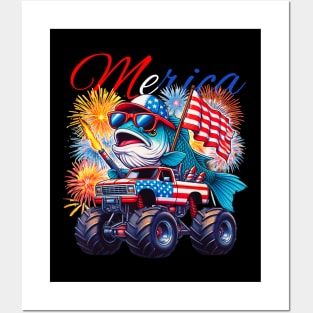 Fish riding monster truck for 4th of july Posters and Art